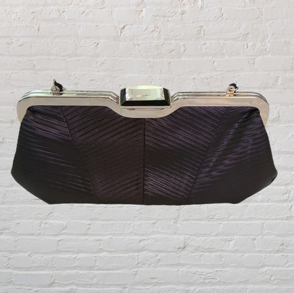 Kate Landry Black Clutch with Rhinestone Closure - Picture 2 of 9